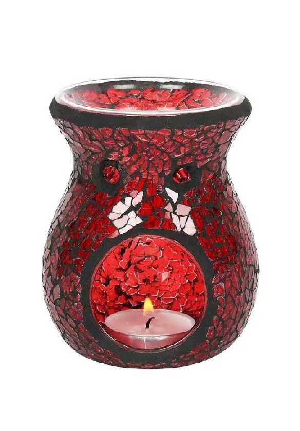 Red Mosaic Crackle Tealight Burner
