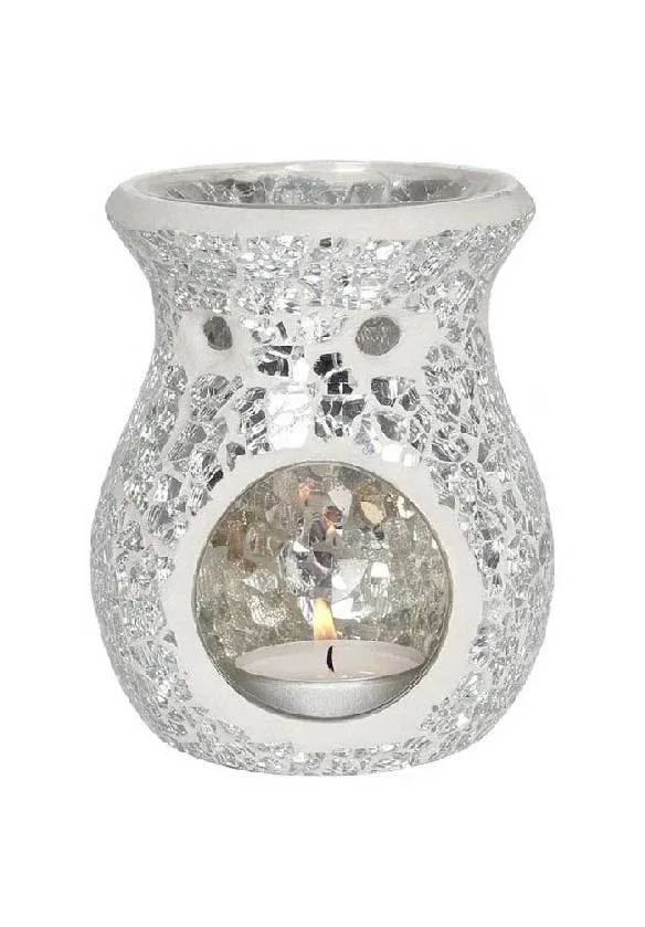 Silver Mosaic Crackle Tealight Burner